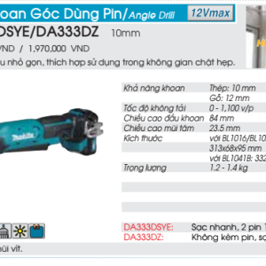 Máy khoan góc dùng pin Makita DA333D