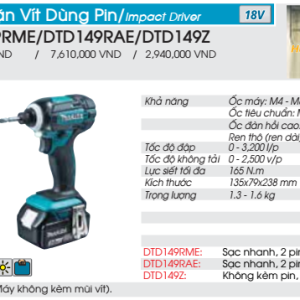 Máy vặn vít dùng pin Makita DTD149Z (không kèm pin sạc)