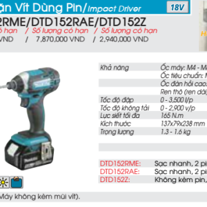 Máy vặn vít dùng pin Makita DTD152Z (không kèm pin sạc)