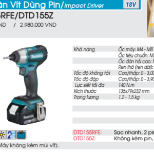 Máy vặn vít dùng pin Makita DTD155Z (không kèm pin sạc)