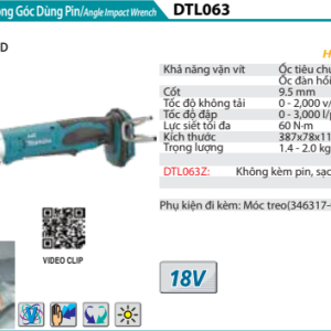 Máy siết bu lông góc dùng pin Makita DTL063Z (không kèm pin sạc)