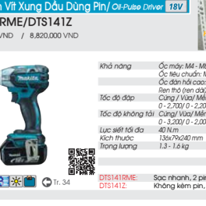 Máy vặn vít xung dầu dùng pin Makita DTS141Z (Không kèm pin, sạc)