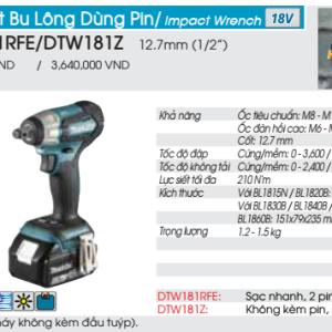 Máy siết bu lông dùng pin Makita DTW181Z (không kèm pin sạc)