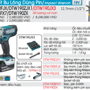 Máy siết bu lông dùng pin Makita DTW190ZX (chưa kèm pin, sạc)
