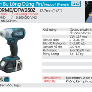 Máy siết bu lông dùng pin Makita DTW250