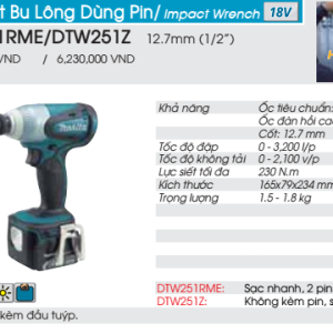 Máy siết bu lông dùng pin Makita DTW251Z (không kèm pin sạc)