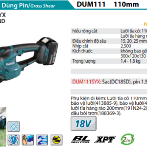 Máy cắt cỏ, tỉa cành dùng pin Makita DUM111SYX  (kèm 01 pin + sạc)