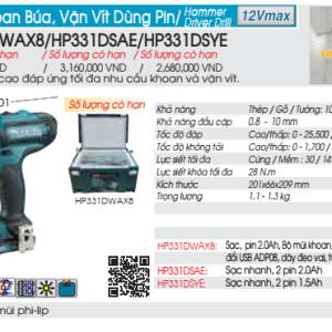 Máy khoan búa, vặn vít dùng pin Makita HP331DZ (Không kèm pin, sạc)