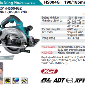 Máy Cưa Đĩa Dùng Pin Makita HS004GM201 (190mm) (Sạc nhanh(DC40RA), 2 pin 4.0Ah(BL4040))