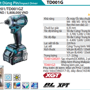 Máy vặn vít dùng pin Makita TD001GM201 (40V Max) (Sạc nhanh(DC40RA), 2 pin 4.0Ah(BL4040))