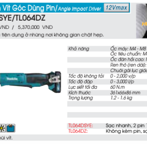 Máy vặn vít góc dùng pin Makita TL064DZ (Không kèm pin, sạc)
