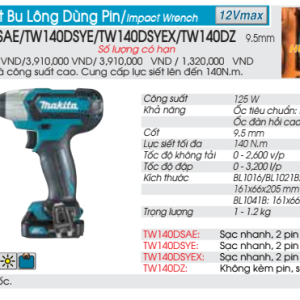 Máy Siết Bu Lông Dùng Pin Makita TW140DZ (không kèm pin sạc)