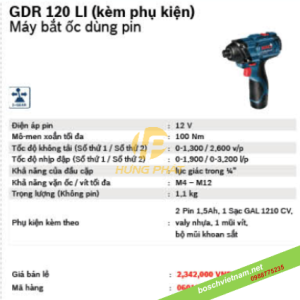 Máy vặn vít dùng pin Bosch GDR 120-LI 12V (SOLO)
