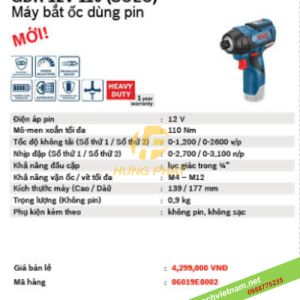 Máy vặn vít dùng pin Bosch GDR 12V-110 ( SOLO )