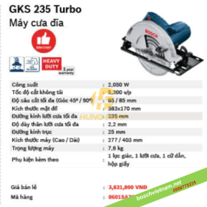 Máy cưa đĩa cầm tay Bosch GKS 235 turbo (kèm phụ kiện)