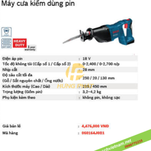Máy cưa kiếm dùng pin Bosch GSA 18V LI (SOLO)