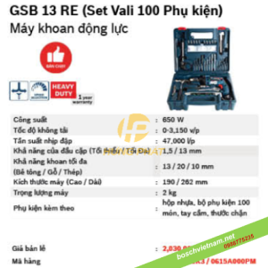 Máy khoan động lực Bosch GSB 13 RE SET (100 món phụ kiện)