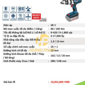 Máy khoan búa, vặn vít dùng pin Bosch GSB 36VE - 2 LI