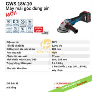MÁY MÀI GÓC DÙNG PIN BOSCH GWS 18V-10