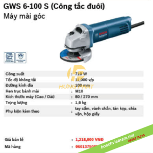 Máy mài cầm tay Bosch GWS6-100S (công tắc đuôi)